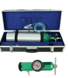 Small medical oxygen gas cylinder with aluminum box