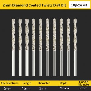 Diamond Coated Twists Drill Bit Set 10 Pieces 2mm,45mm overall