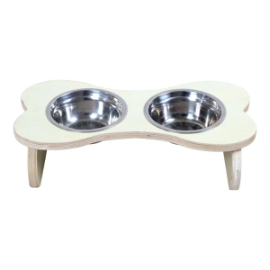 Stainless steel bowl for dog bowl for eating and drinking, wooden double bowl, light and convenient pet furniture