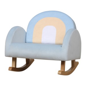 Soft velvet fabric kids sofa rocking chair with rainbow design