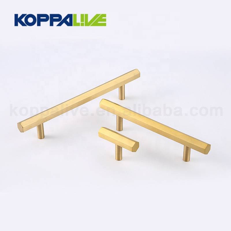 European Style Solid Copper Cabinet Pulls Polygon Cupboard T Shaped Kitchen Bar Brass Furniture Handle and knob