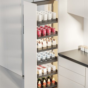 Aluminum high stretching drawer for high-end cabinets in kitchens