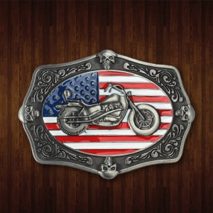 Custom 3D skull logo motorcycle antique silver metal soft enamel belt buckle