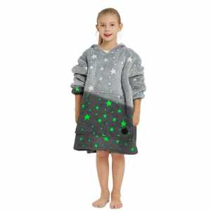 Custom Logo Parent-child Plush Wearable Glow in the Dark Hoodie Blanket