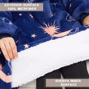 Luxury Galaxy Blue Custom Sherpa Fleece Pattern Hooded Blanket Sweatshirt For Adult