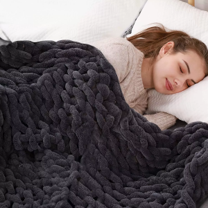ភួយដែលផលិតដោយដៃប្រណីត Chunky Knit Soft Crochet Blanket Chenille