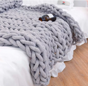Luxury Handmade Throw Blanket Chunky Knit Soft Crochet Chenille Blanket