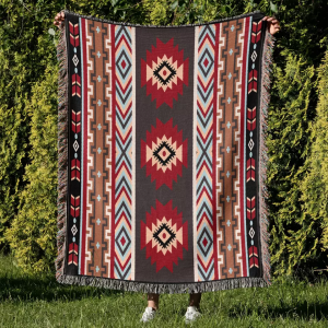 Sab nraum zoov Bohemian Style Woven Boho Picnic Blanket nrog Tassels