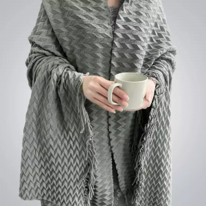Super Soft Grey And Green Custom Light Knitted Throw Blanket For Home