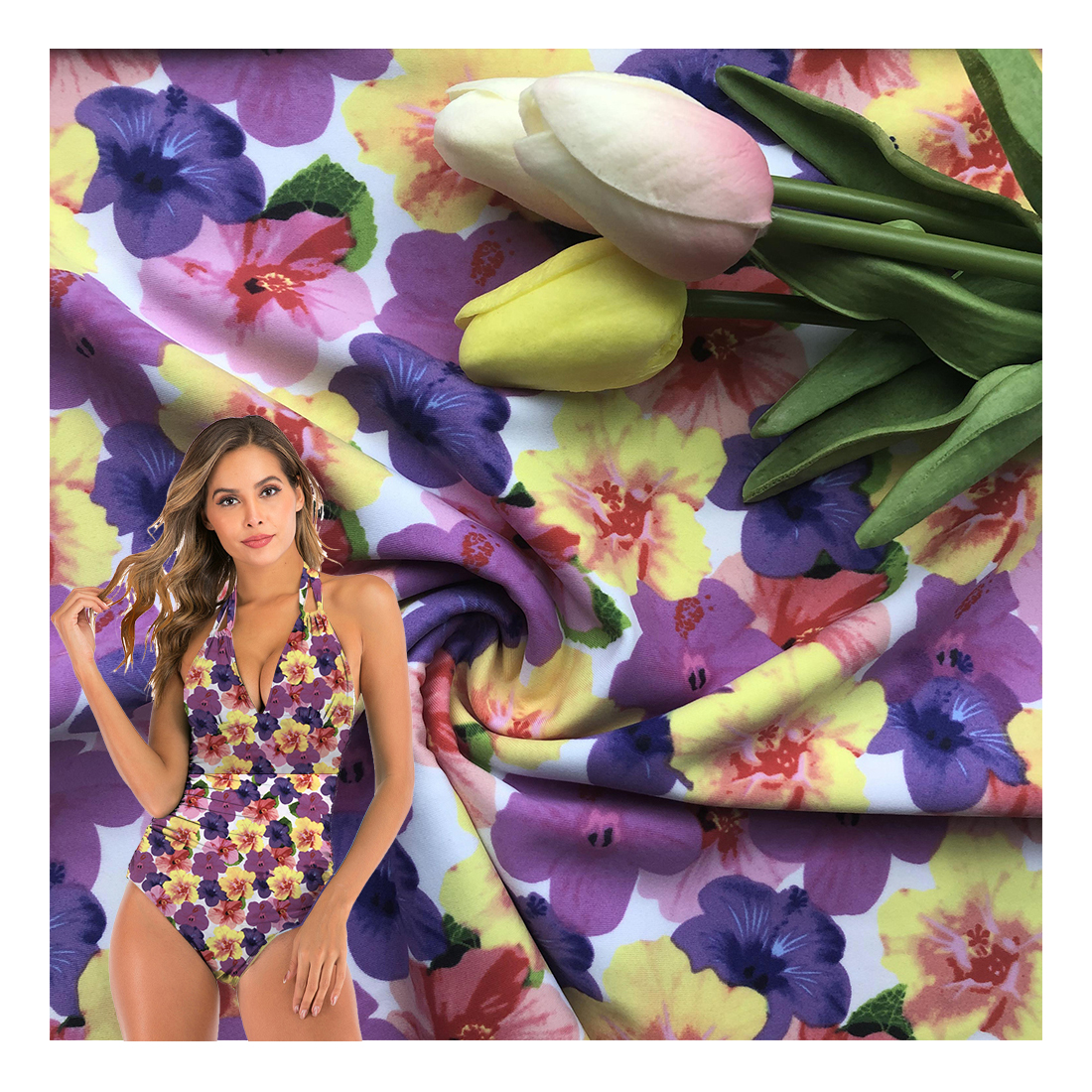 High Elastic Lycra Polyester Spandex Cotton Custom Print Swimwear Fabric for Sale Featured Image