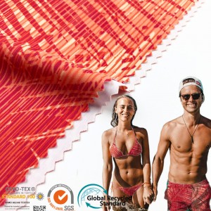 Custom 4 Way Stretch Printed Recycled Fabric Tan Through Upf Polyester Spandex Swimsuit Fabric