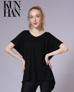 Wholesale Price Mens Long Sleeve Cotton T Shirts - Lady V-Neck Drop Shoulder Stylish Fashion T-shirt Tee – Kunhan