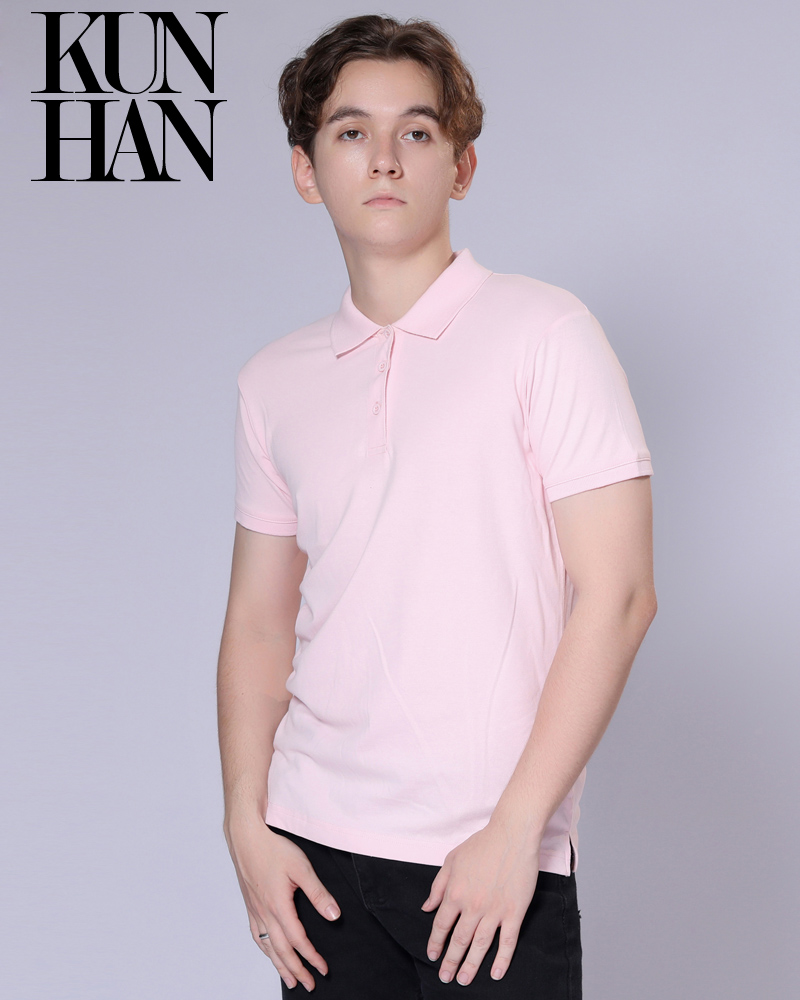 Men Cotton Plain Pink Basic Polo Shirt