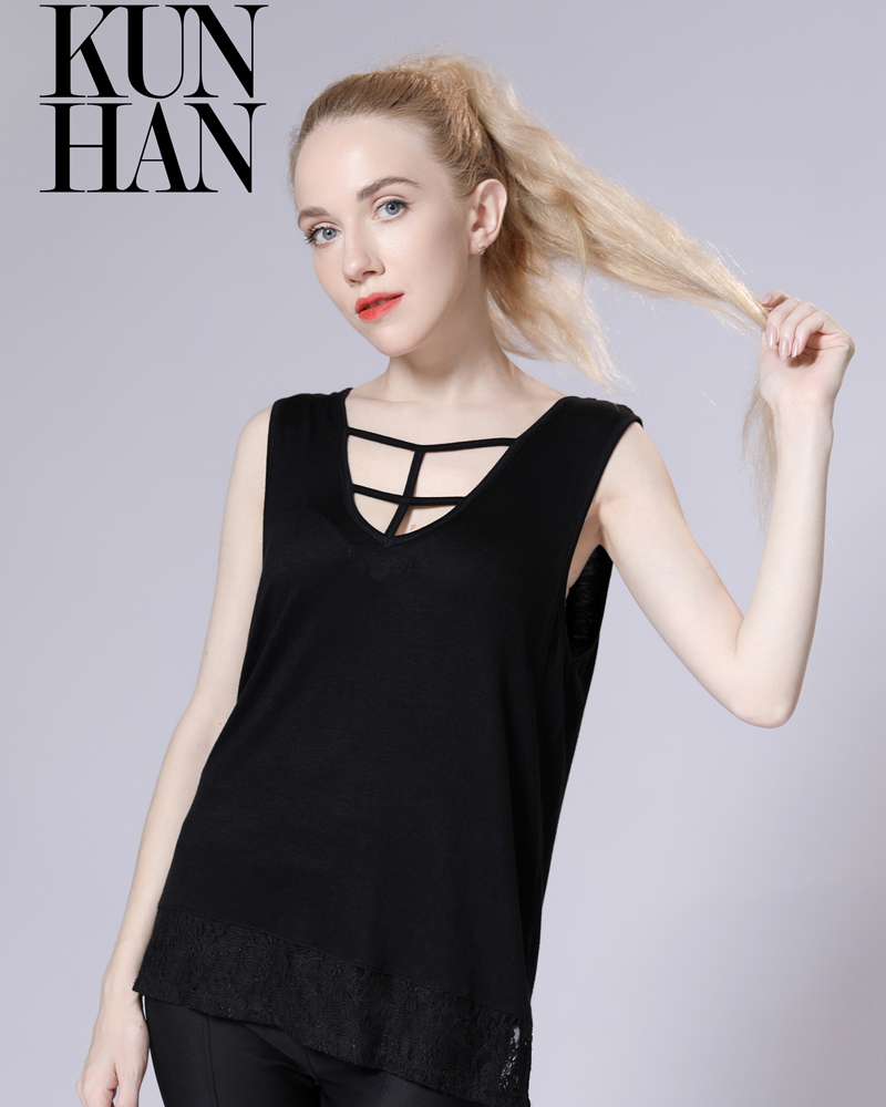 High Quality for Soft Cotton T Shirts - Lady V-Neck Sleeveless Plain Stylish Fashion Tank Top Vest – Kunhan
