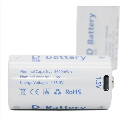 1.5V 5600mWh USB Type-c D Size Rechargeable Battery for Solar Light