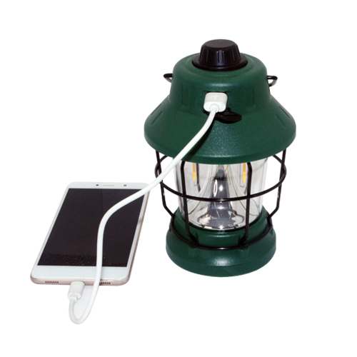 Retro rechargeable 350 lumens LED camping lantern with metal handle and hook