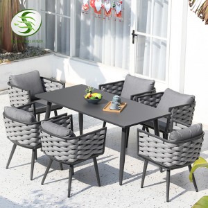 Modern garden outdoor leisure rope woven dining chair with aluminum frame woven chair
