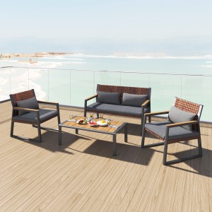 wholesale Metal Aluminum Furniture Frame Garden Sets Teak Wooden Rattan Sofa