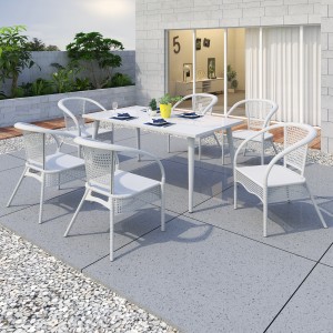 Modern Weavan Garden Outdoor Comfy Patio French Metal Rattan Garden Table  Chairs