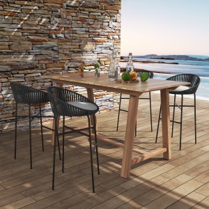 Rope Woven Aluminum and Teak Wood Outdoor Furniture Rope bar set Chair