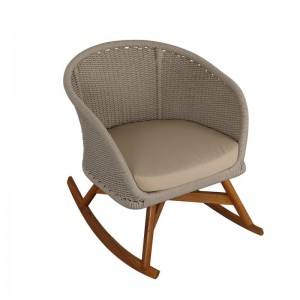 European style garden furniture lazy chair outdoor rolling chair teak wood leg rattan rocking sofa chair