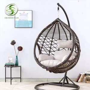 Outdoor Garden Iron Metal Hanging Wicker Double Basket Rattan Swing Chair Patio