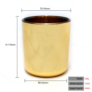 luxury empty custom electroplated large 10oz 12oz 16oz gold silver rose gold round bottom candle jar with metal lids for candle making FAJ11095H