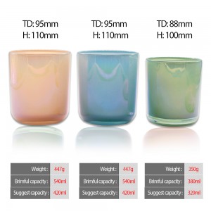 luxury iridescent wholesale custom large 16 oz empty round bottom scented soy candle jar with wooden lids for candle making FAJ11095H