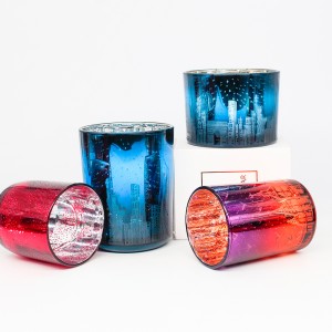 wholesale electroplated red blue laser engraving cylinder round bottom christmas decorative empty scented candle jar FAJ7492