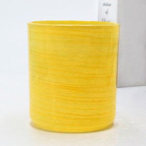 new design cylinder round bottom empty hand printed glass scent candle jar with wooden lid for home decorative FAJ8090