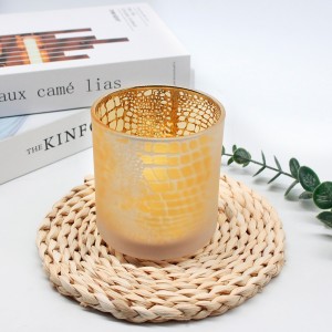 electroplated decal frosted inside round bottom luxury glass large wholesale candle containers scent candle jars with wooden lids for candle making FAJ8290H