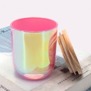 10oz china manufacturer wholesale luxury round bottom iridescent empty scented candle container glass candle jar with wooden lids for candle making FAJ88100H