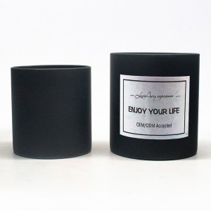 wholesale unique high quality frosted brown black white off-white purple colored hand made luxury thin wall empty cylinder scented candle jar with wooden lids for candle making FJTY-8085DG