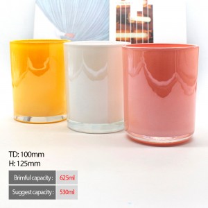 luxury empty customized holiday decorative vintage modern colored pink white yellow glossy cylInder glass candle jar with lids for candle making FSC10125