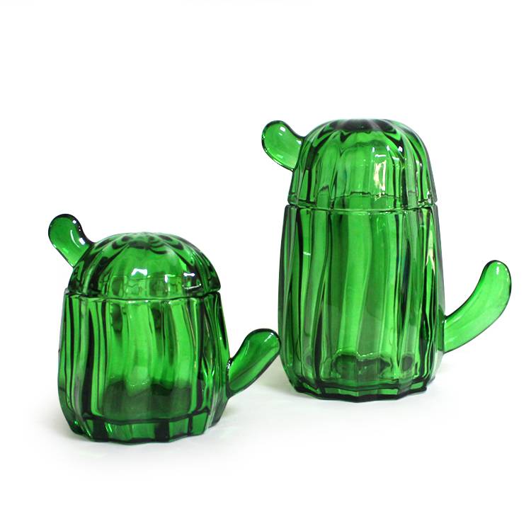 wedding gift cactus pattern green color glass candy jar nut jar