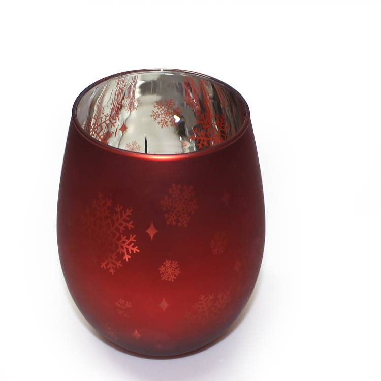 custom design glass candle holder 16oz 500ml snowflake red oval shape candle jar glass XTD001