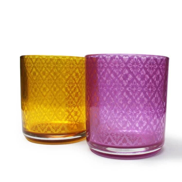 different size pink yellow colored customized pattern decorating decorative empty  glass candle holder 500 ml FAJ11095H