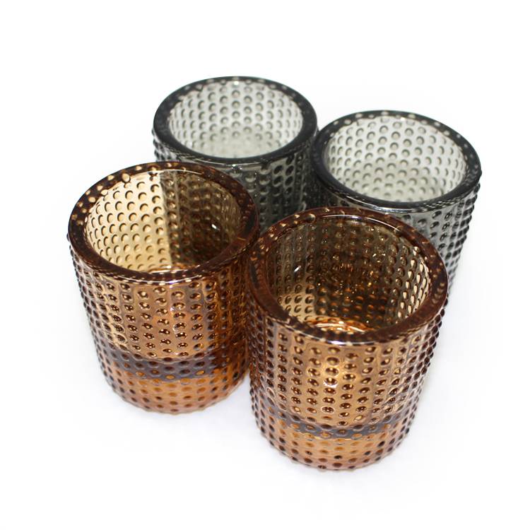 small excellent embossed design wholesale crystal amber or grey colored candle holders made in china