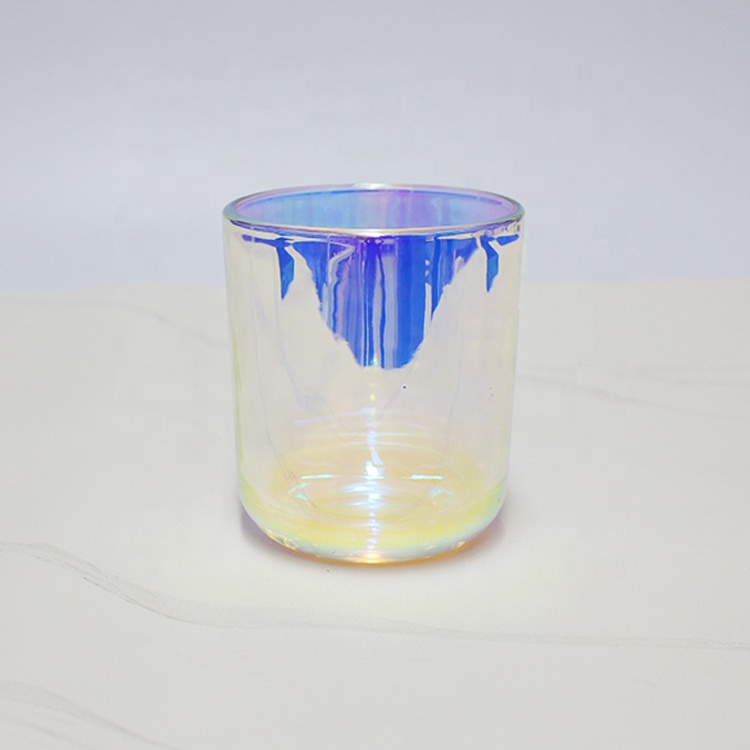 FengJun unique luxury iridescent arc bottom 10oz 12oz 14oz 16oz 18oz 20oz electroplating  empty glass candle jar