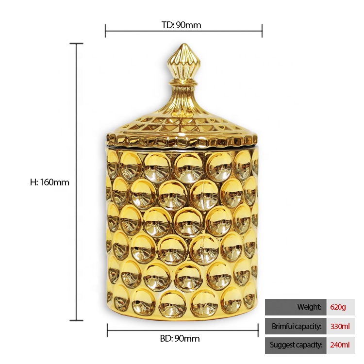 FENGJUN wholesale 240ml luxury rose gold silver plated dot part candle jars glass jars with glass lids for candle making