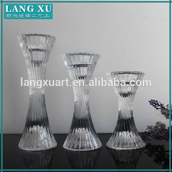china wholesale Square Glass Candle Holder Factory - Set of 3 crystal bulk glass tall pillar candle holders – Langxu