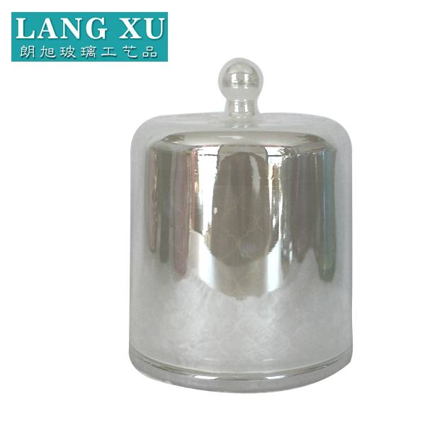 china wholesale Cylinder Glass Candle Holder Factory - 10.2cm*14.5cm transparent white colored iron plated cloche shaped glass candle holder with glass lid – Langxu