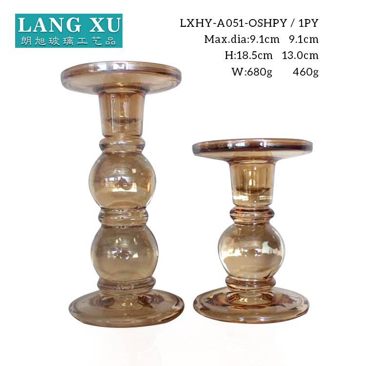 LX-A065 wholesale hand pressed tall plating gold vintage glass taper candle holders