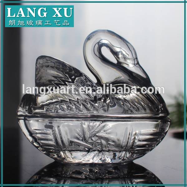 Glass Candle Jars With Wooden Lids Factories - glass swan shape candy jar crystal glass jar with glass lid – Langxu