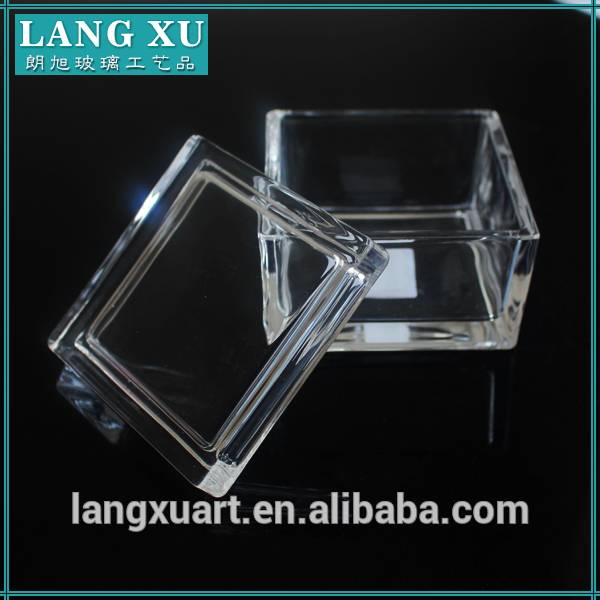 china wholesale Empty Glass Candle Jar With Metal Lid - LXHY-T021 square shape clear glass container for cotton candy – Langxu