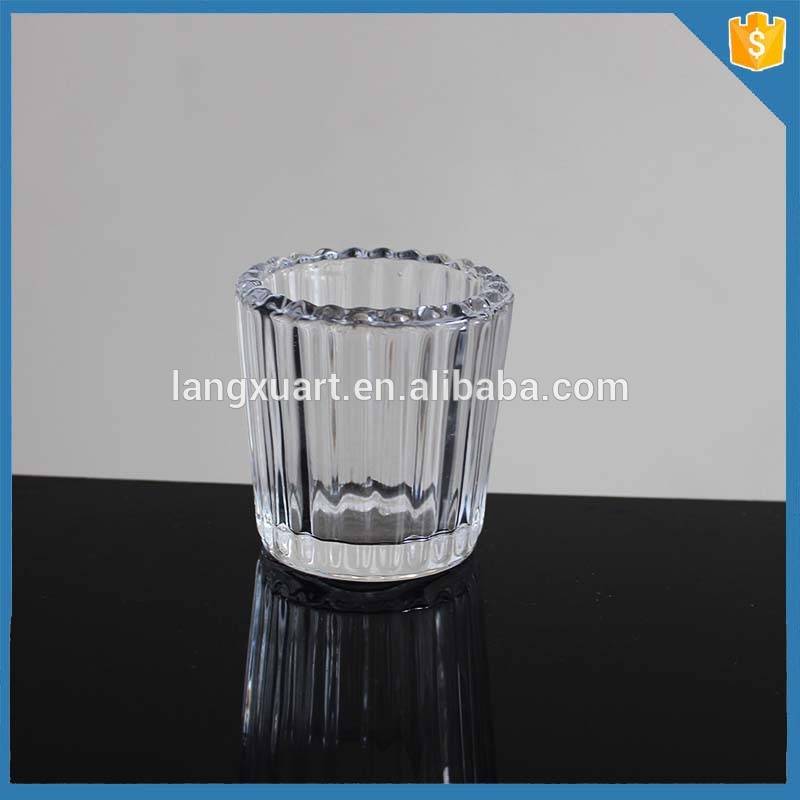 china wholesale Square Glass Candle Holder - LXHY-LE023 Mini 6x6cm Cylinder ribbed crystal votive candle holder – Langxu