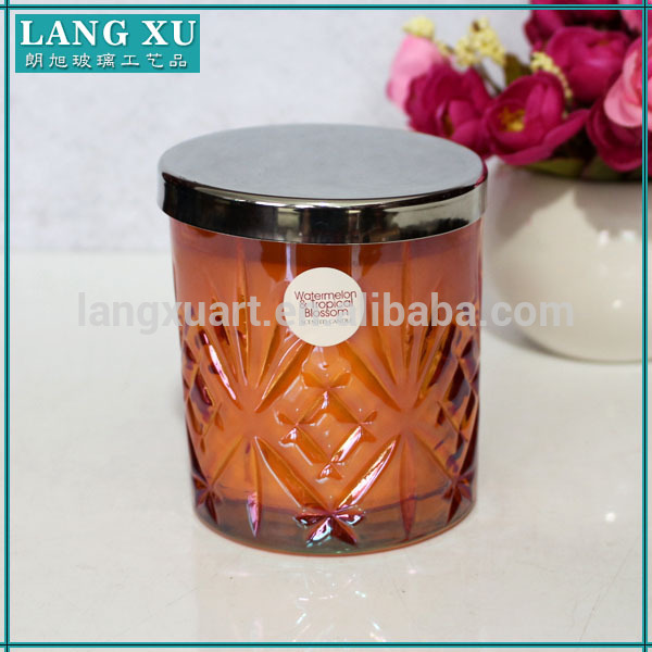china wholesale Matte Candle Jar Suppliers - spraying color soy wax luxury glass candle jar with metal lid – Langxu