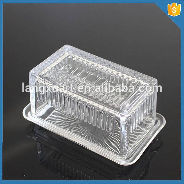 Hot sale Factory Reed Diffuser Glass Bottle - Hand pressed 16.7cm Length unique clear glass butter dish with lid – Langxu