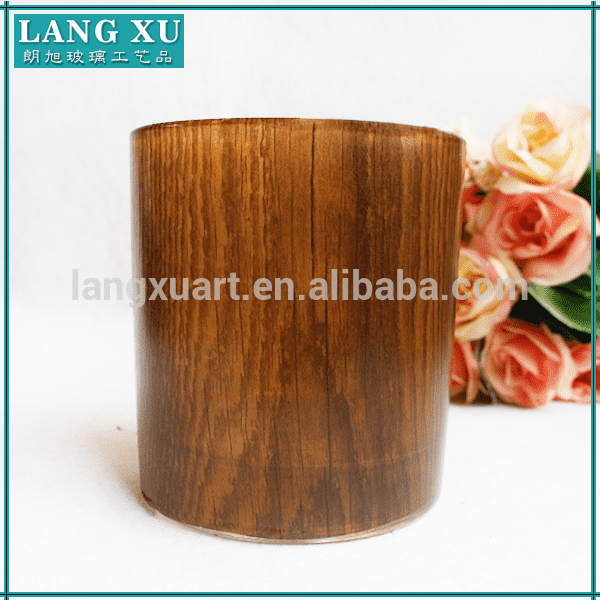 china wholesale Candles Jar Holder Factories - old fashioned decall effect glass material cylinder wooden candle holder – Langxu