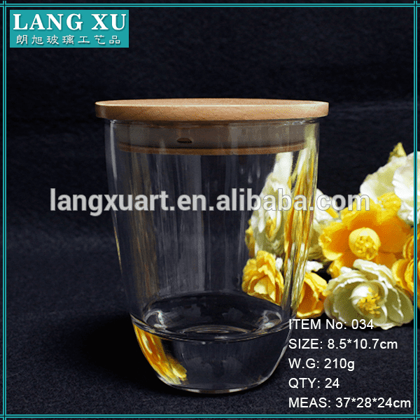Copper Candle Jars Factories - stocked glass candle wood lid glass jar – Langxu